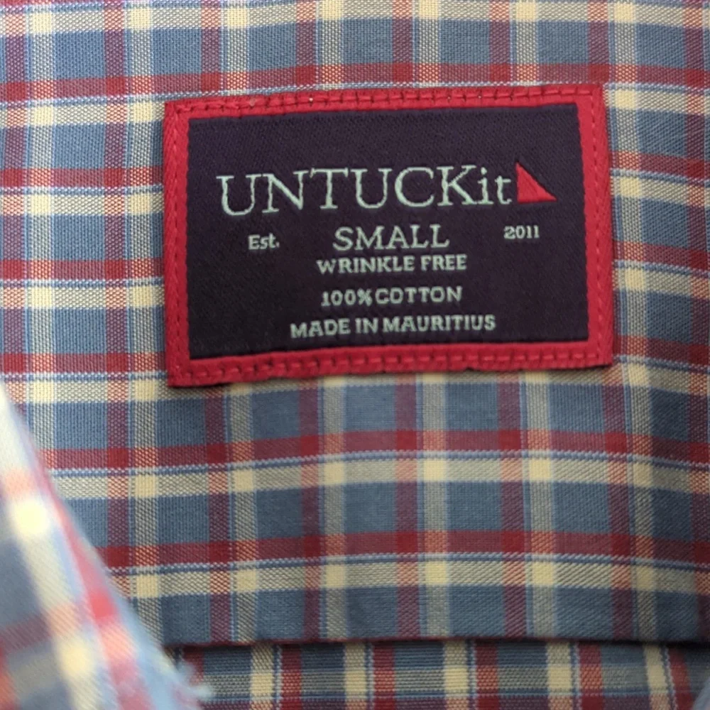 Untuckit Blue Red Check  Wrinkle-Free Long Sleeve Fabiano Shirt Small - Picture 3 of 14
